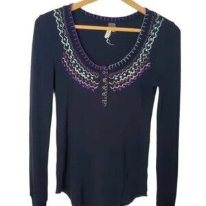 Free People Blanket Stitch Embroidered Henley